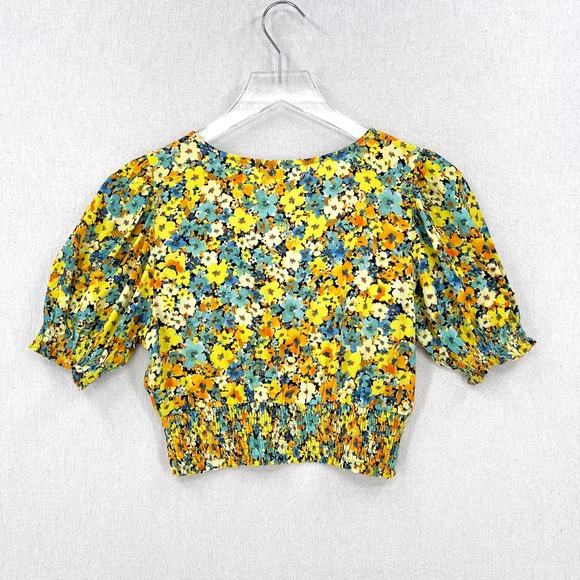 L SPACE Shine On Top Womens XS Yellow Daisy Diamond Floral Short Sleeve Cropped - Picture 3 of 13